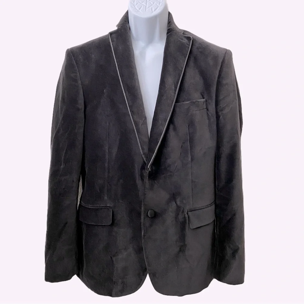 Zara Man, Velvet Two Button Grey Velvet Blazer Jacket Coat Quiet Luxury